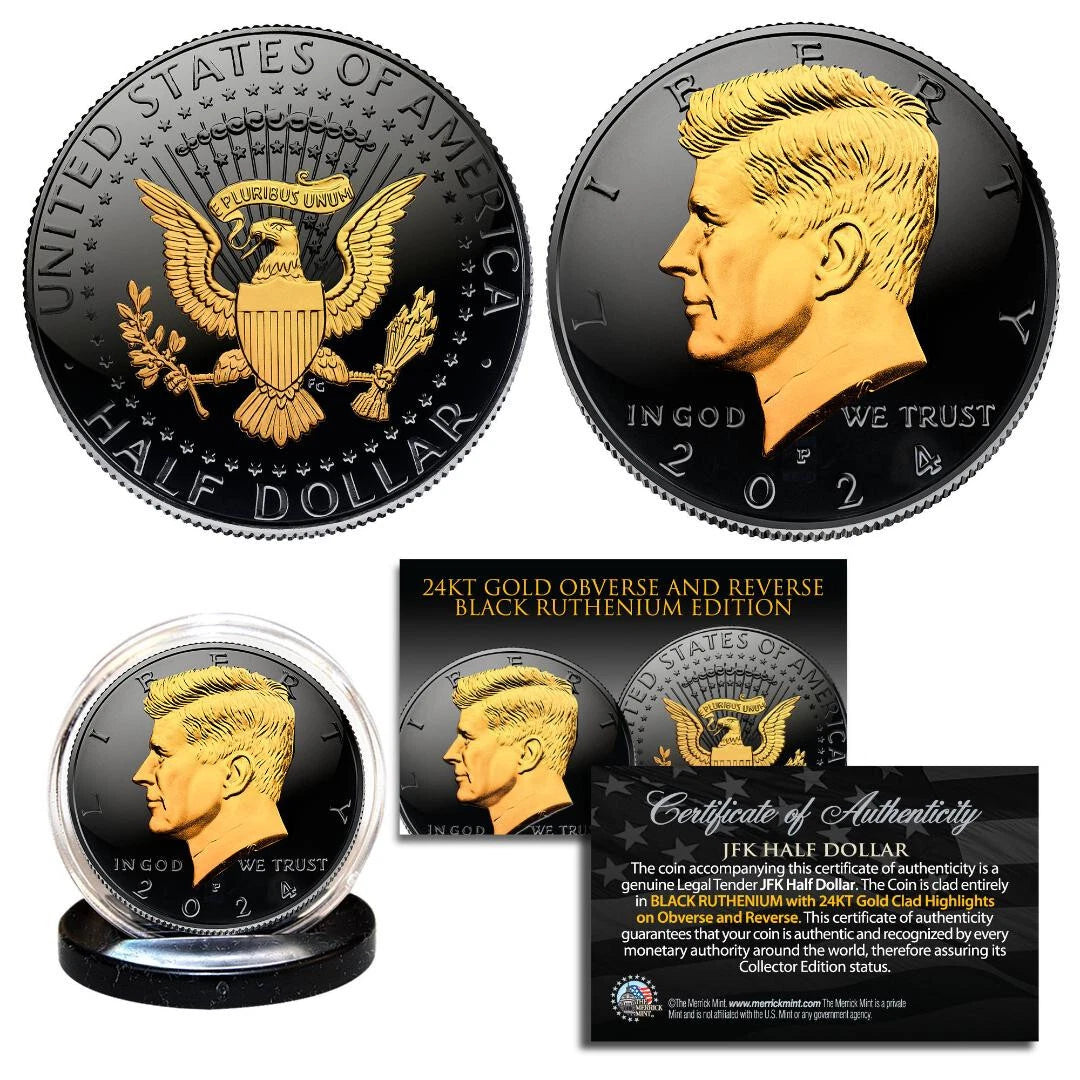 BLACK RUTHENIUM 2021 JFK Kennedy U.S. Half Dollar 2-Coin Set - BOTH P & D MINT-1