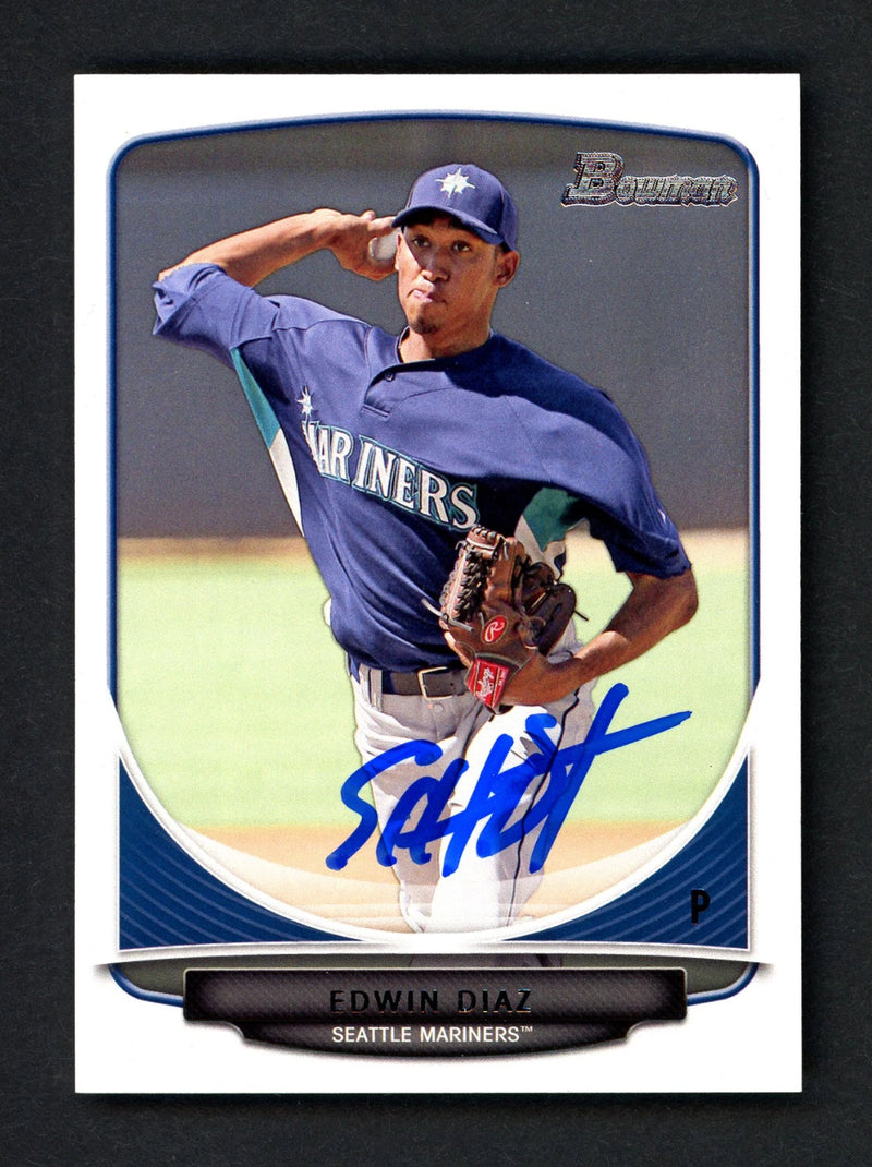 Edwin Diaz Auto Signed 2013 Bowman Prospects RC BP29 Seattle Mariners MCS Holo-1