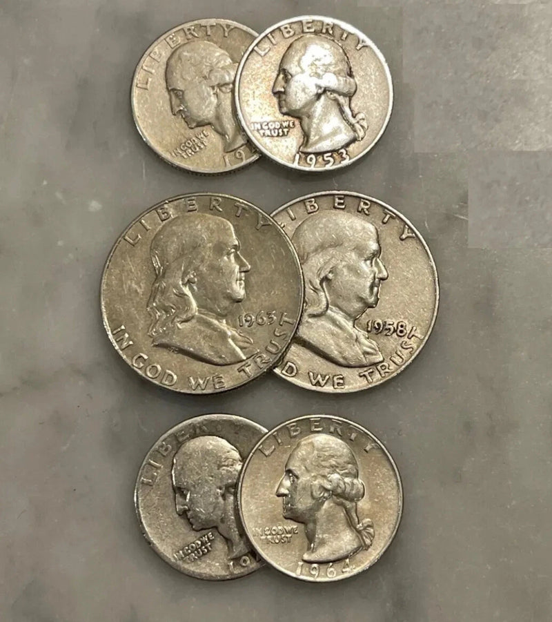 $2 Face 90% Silver (2) Franklin Half Dollar (4) Quarters - Choose How Many Lots!-1
