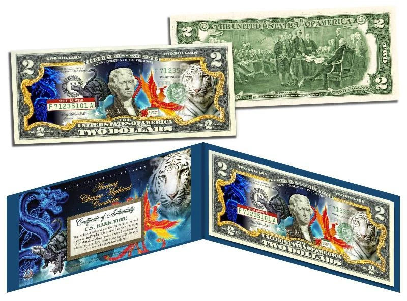 ANCIENT CHINESE MYTHICAL CREATURES $2 Bill U.S. Genuine Legal Tender Lucky Money
