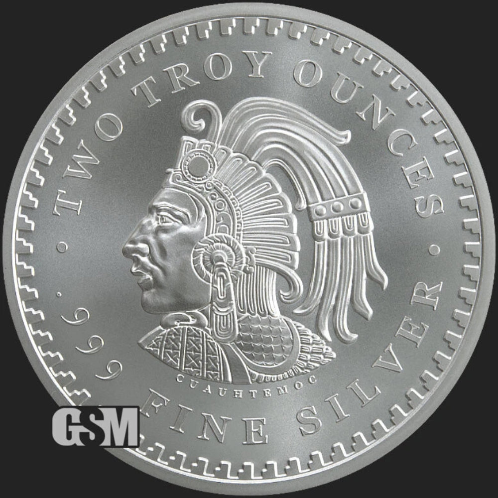 2 oz .999 Fine Silver Aztec Calendar Stone Eagle Warrior Emperor of Tenochtitlan