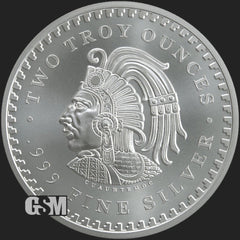 2 oz .999 Fine Silver Aztec Calendar Stone Eagle Warrior Emperor of Tenochtitlan-2