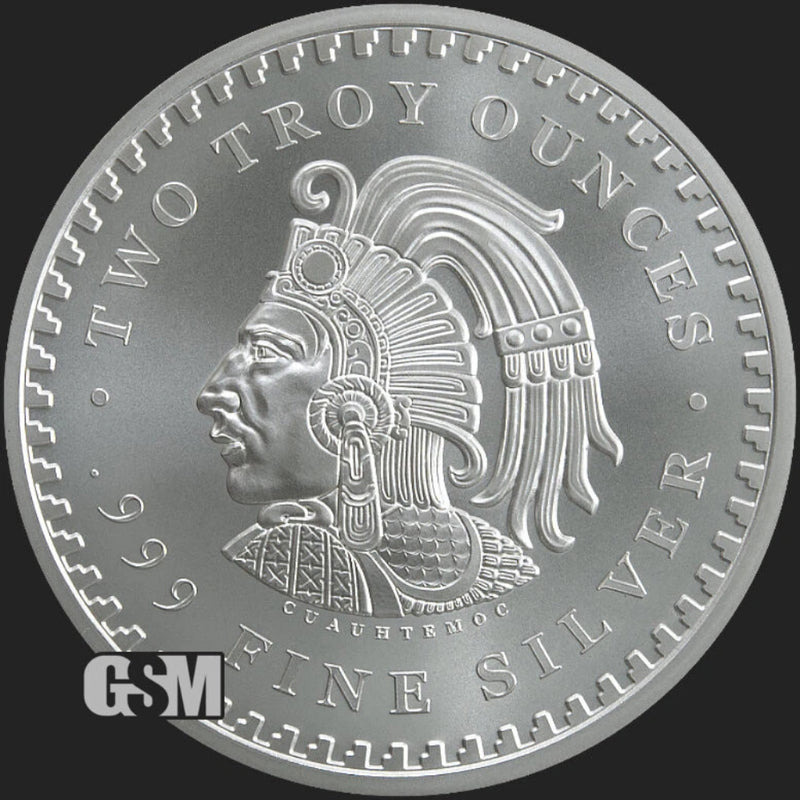 2 oz .999 Fine Silver Aztec Calendar Stone Eagle Warrior Emperor of Tenochtitlan-2