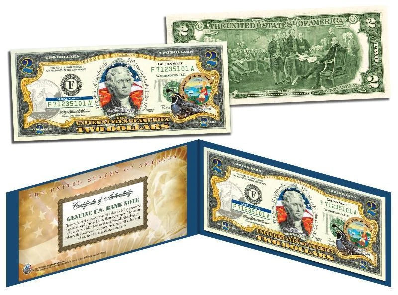 CALIFORNIA Statehood $2 Two-Dollar U.S. Bill CA State Legal Tender-1