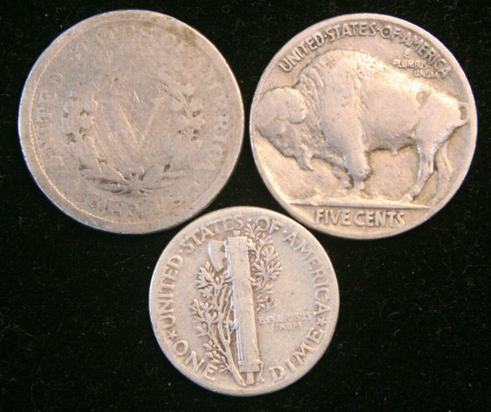 Old Rare US Coins Starter Collection Lot of 3, Buffalo Liberty V & Mercury!-1