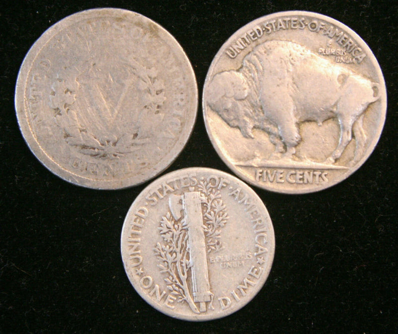 Old Rare US Coins Starter Collection Lot of 3, Buffalo Liberty V & Mercury!-1