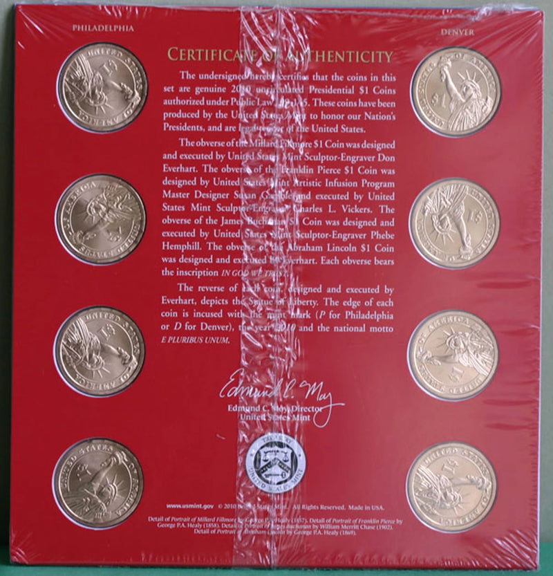2010 Presidential $1 Coin Uncirculated Set 8 Golden BU Dollars US Mint SEALED-1