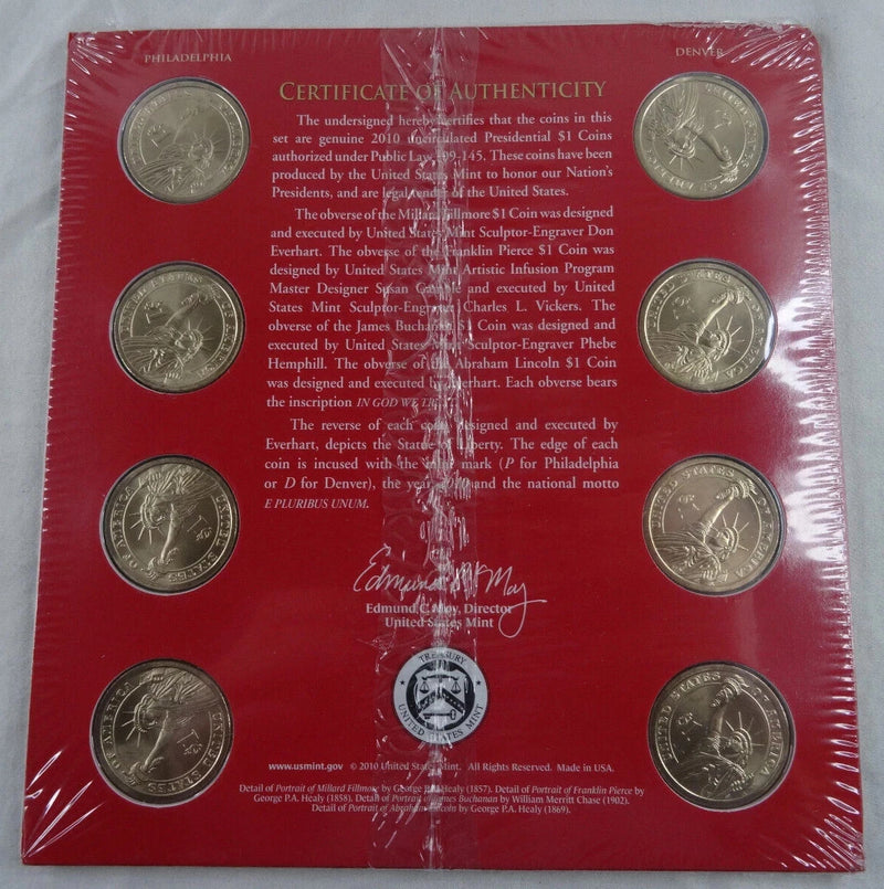 2010 US Presidential Dollar P & D Uncirculated Set 8 Coins US Mint COA ~ Sealed-1
