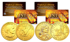 Susan B. Anthony & Sacagawea 24K Gold Plated US Dollar Historical Women Coin Set-1