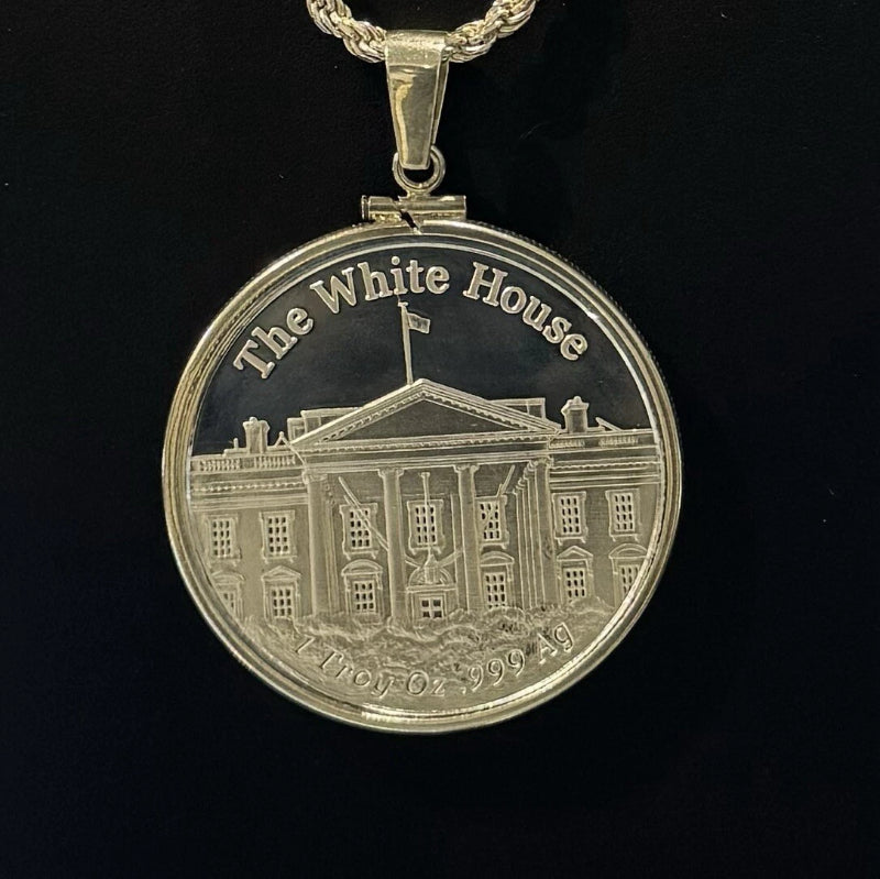 Donald J. Trump Coin Silver Pendant 1 Troy Ounce With .925 Sterling Silver Bezel