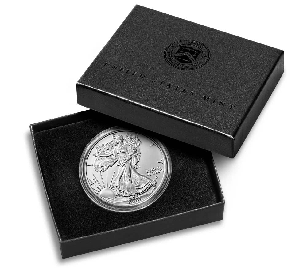Moneda de plata americana bruñida T2 de $1 oz 2021-W con caja, OGP y certificado de autenticidad-1
