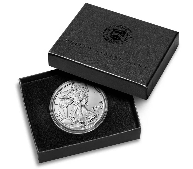 Moneda de plata americana bruñida T2 de $1 oz 2021-W con caja, OGP y certificado de autenticidad-1
