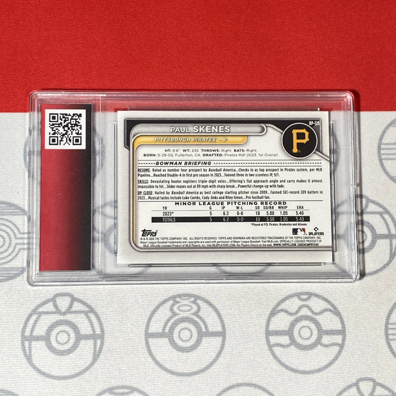 Graded 10 Paul Skenes Rookie Card 2024 MLB TOPPS BOWMAN BP-125 Pirates RC-2