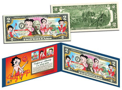 BETTY BOOP Billete genuino de curso legal de 2 dólares estadounidenses *CON LICENCIA OFICIAL* con soporte-1