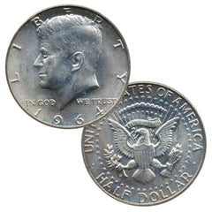 Moneda de medio dólar JFK de 1964, 90 % plata, en circulación (promedio)-1
