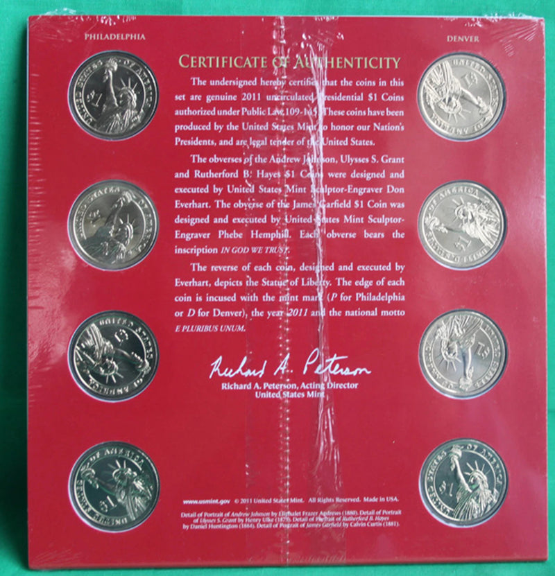 2011 Presidential $1 Coin Uncirculated Set 8 Golden BU Dollars US Mint SEALED-1