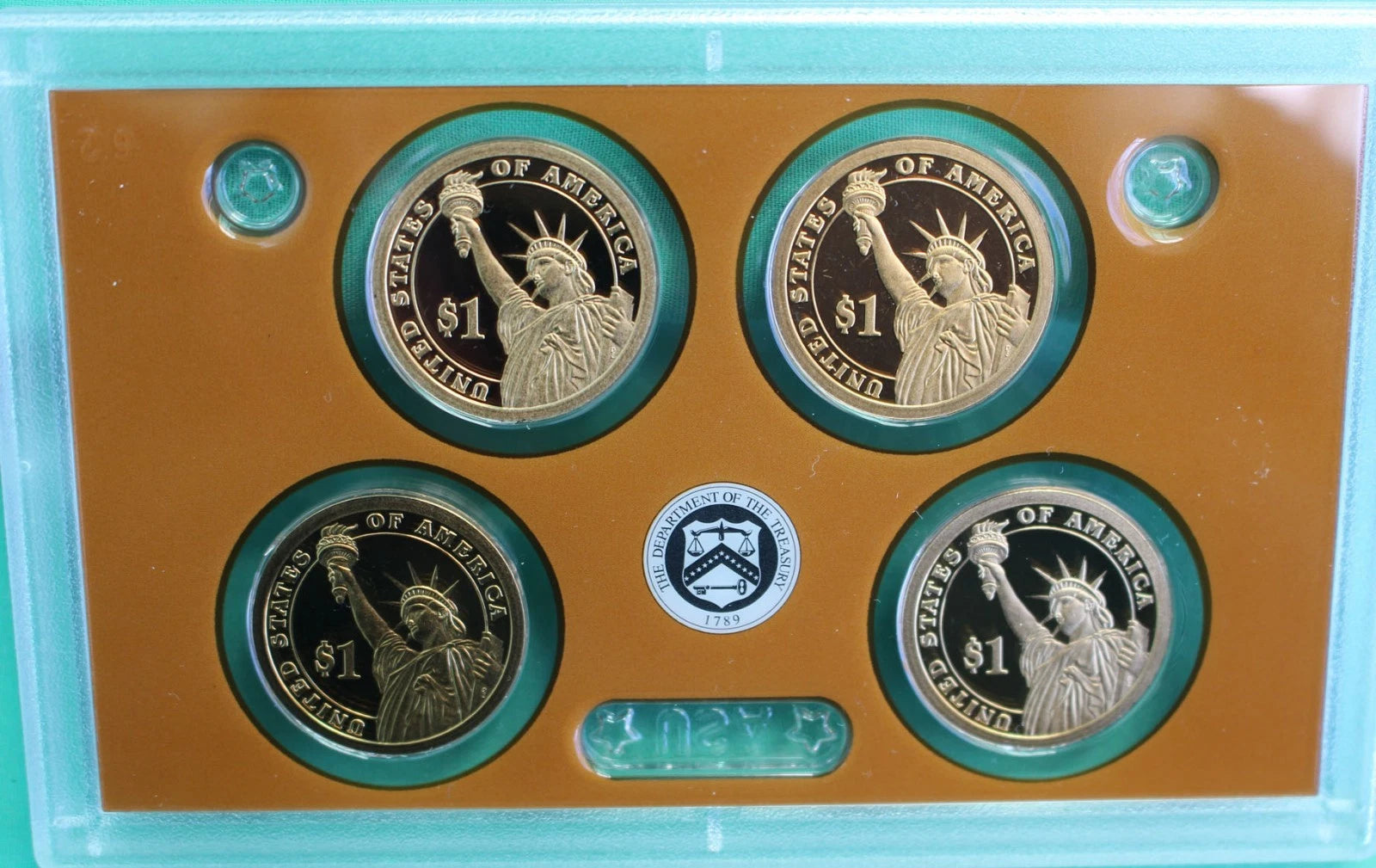 2012 S Presidential Dollar Proof Coin Set 4 Golden Dollars $1 with Box and COA