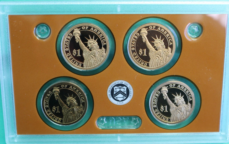 2012 S Presidential Dollar Proof Coin Set 4 Golden Dollars $1 with Box and COA-1