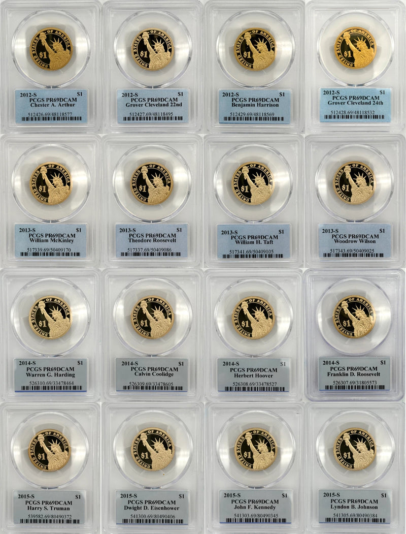 2012, 2013, 2014, 2015 S 16 Coin Presidential $1 PCGS 69 Proof Dollar Set-1