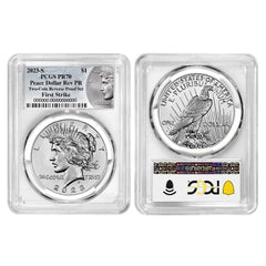 Juego de 2 monedas Morgan y Peace Dollar de $1 con reverso a prueba 2023-S PCGS PR70 FS Morgan-1