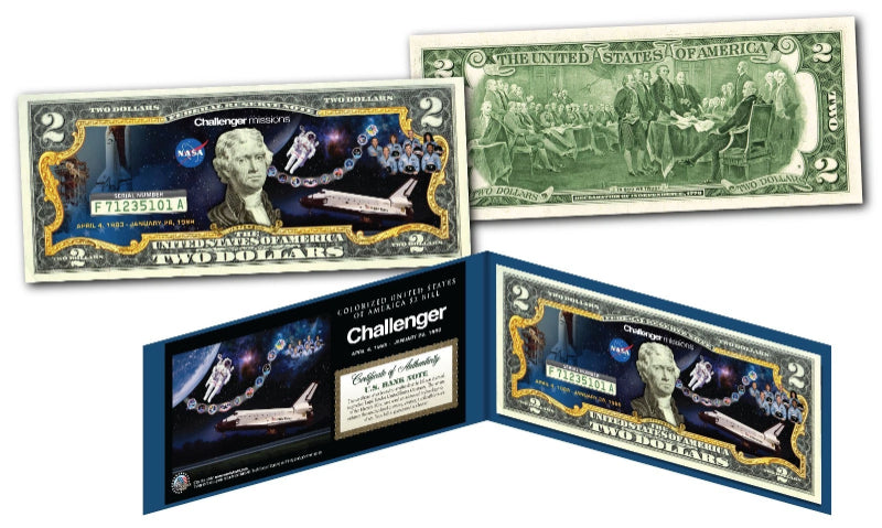 Space Shuttle CHALLENGER Missions Genuine Legal Tender U.S. $2 Bill NASA-1