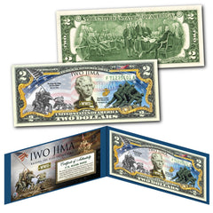 IWO JIMA Raising the Flag WWII * Then & Now * Genuine Legal Tender U.S. $2 Bill-1