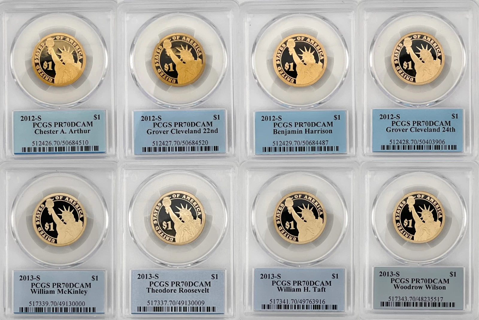 2012 - 2013 S Presidential $1 PCGS 70 Proof 8 Coin Dollar Set incl T Roosevelt