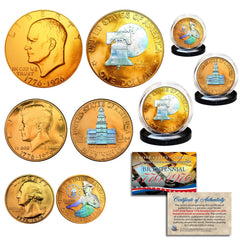 1976 Bicentennial 24K Gold Plated Prism Hologram JFK / IKE / QUARTER 3-Coin Set-1