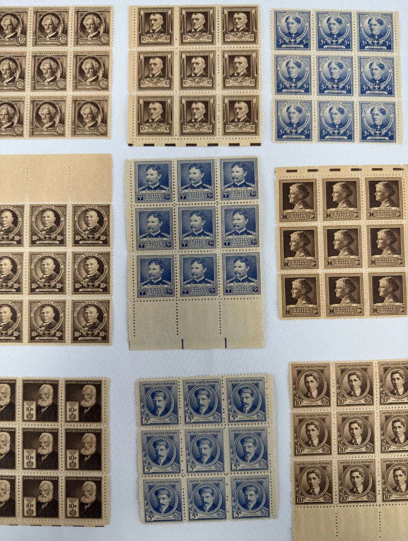 Lot of 9 Mint Never Hinged USPS Stamp Blocks 1940–1949 Famous Americans-1