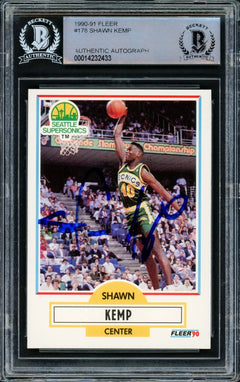 Shawn Kemp Signed 1990-91 Fleer RC 178 Seattle Super Sonics Beckett-1