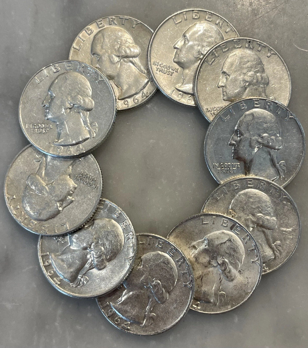 [Lot of 10] - 1964 Washington Quarter - ALL 1964 - 90% Silver Choose # of Lots!-1