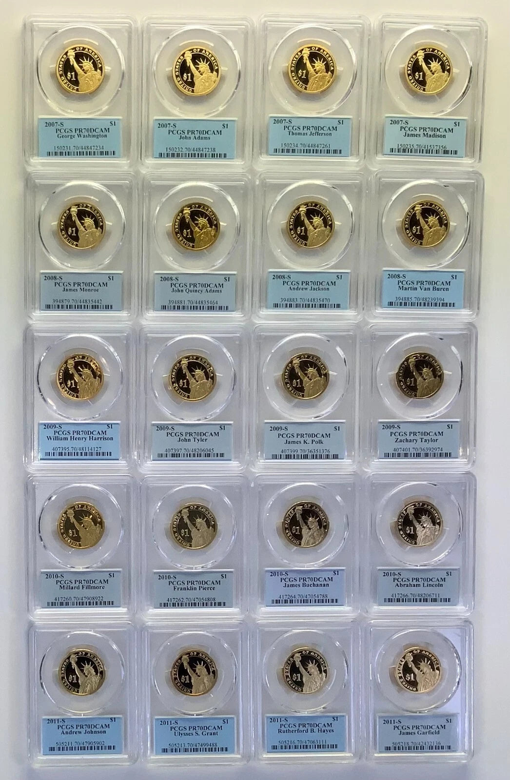 2007 - 2011 S First 20 Presidential $1 PCGS 70 Proof Dollar Set incl Lincoln-1