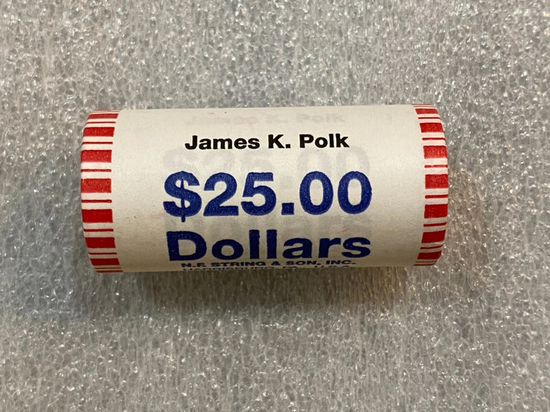 2009 James Polk US Presidential Dollar Coin Sealed Bank Roll $25 NF String Son-1