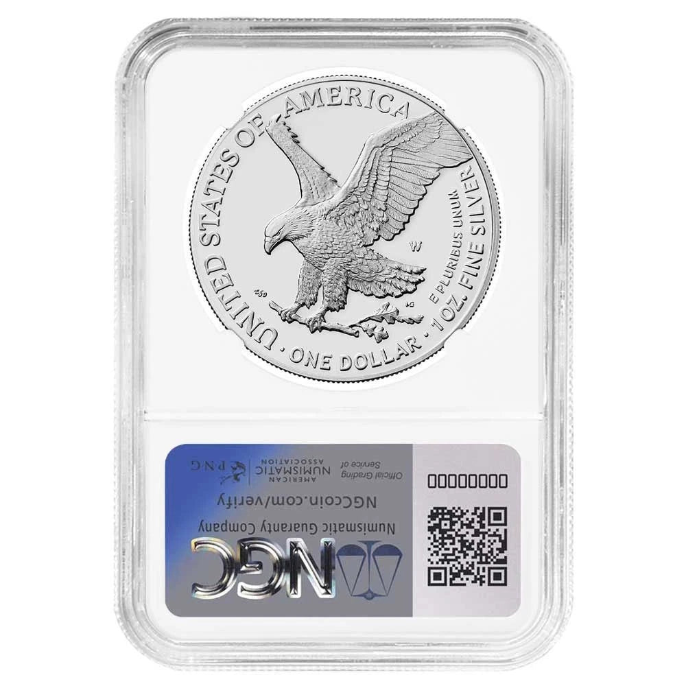 Moneda de plata americana Eagle NGC PF69UC de $1, 2024-W, etiqueta marrón