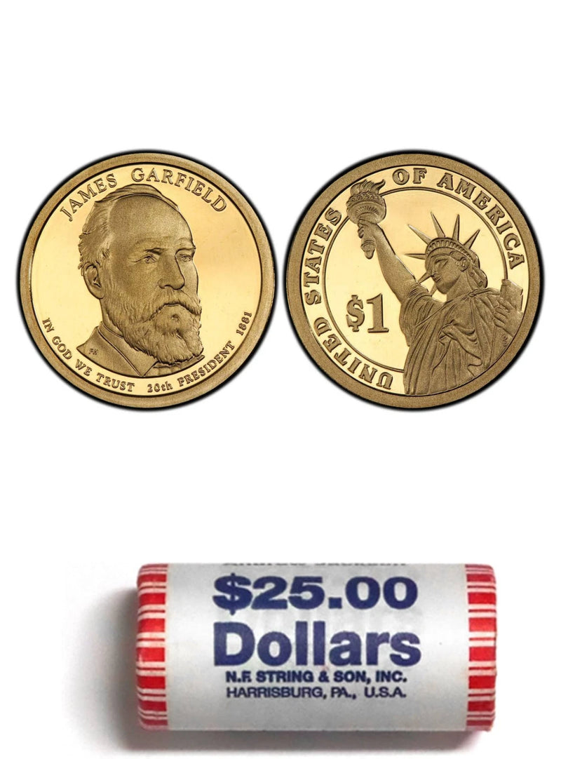 2011 James Garfield Presidential Dollars Sealed Roll 25 Unc Coins NF String-1