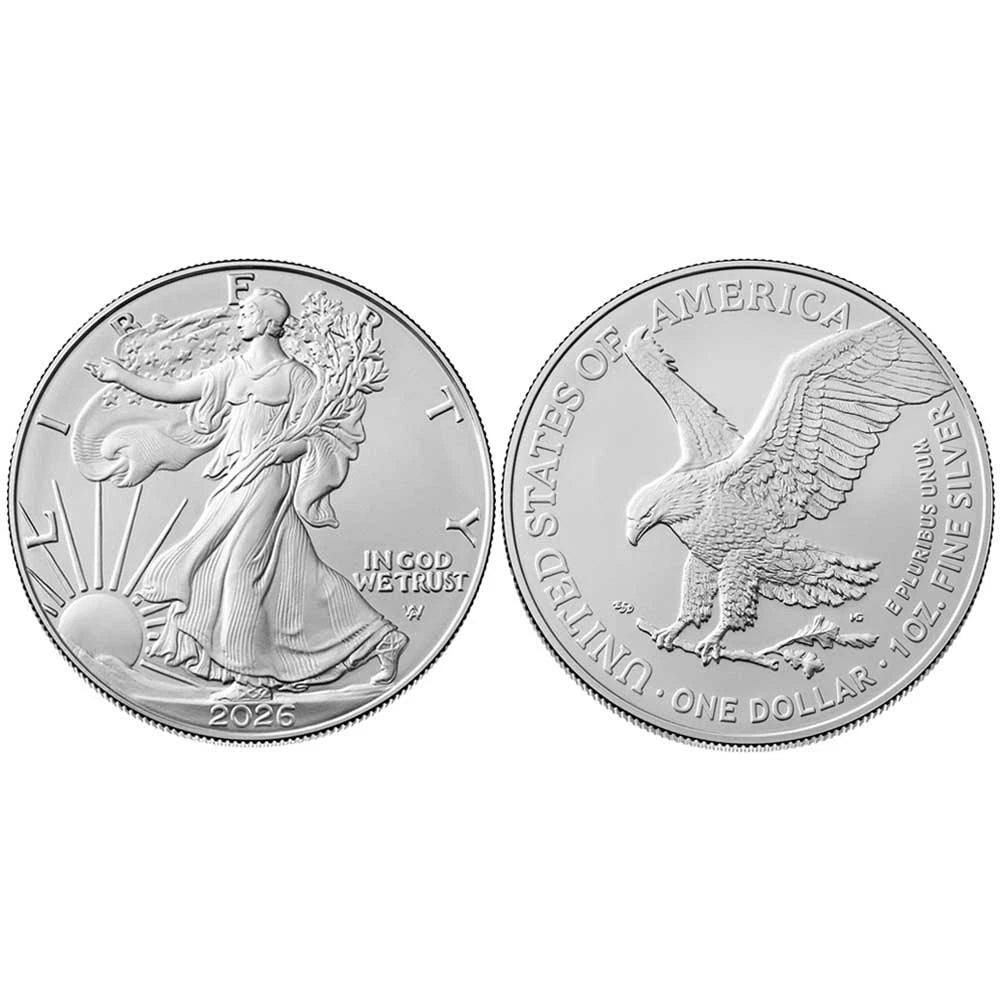 Moneda American Silver Eagle brillante sin circular de 1 onza y $1 de 2026-1