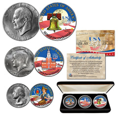1776–2026 America 250th Anniversary 3-Coin Set JFK IKE QTR Bicentennial with BOX-1