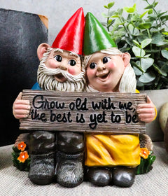 Grow Old With Me The Best Is Yet To Be Whimsical Mr & Mrs Gnome Statue-1