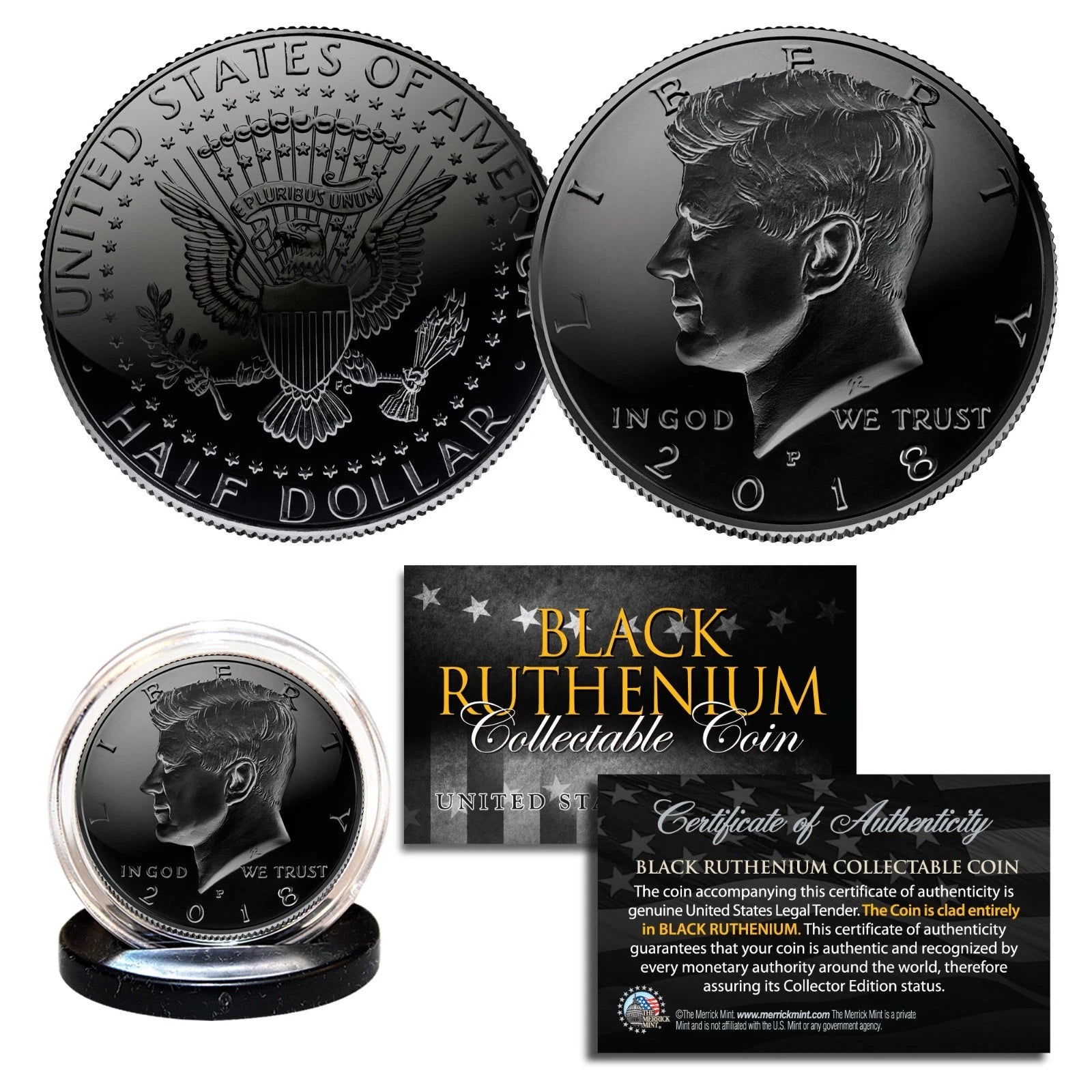 BLACK RUTHENIUM 2020-P JFK Kennedy Half Dollar U.S. Coin COA (Philadelphia Mint)