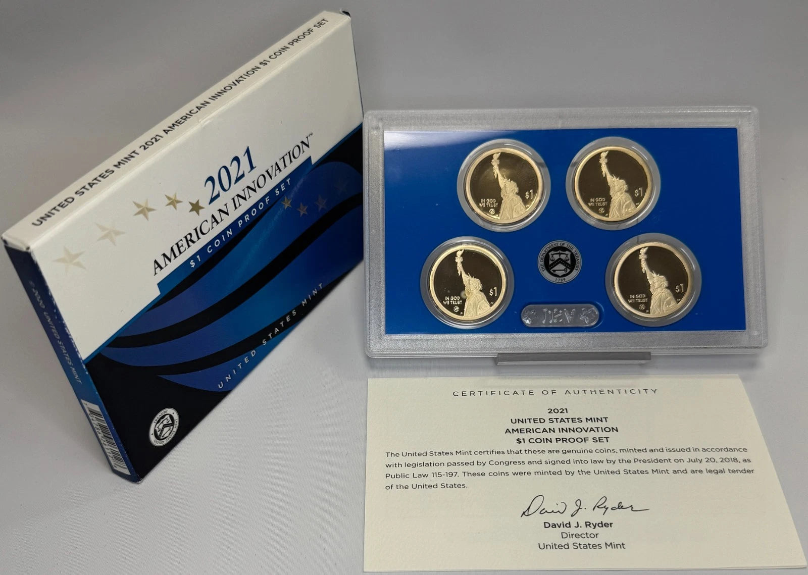 2021 American Innovation $1 Proof 4 Coin Set with Box and COA NH NC VA NY-1