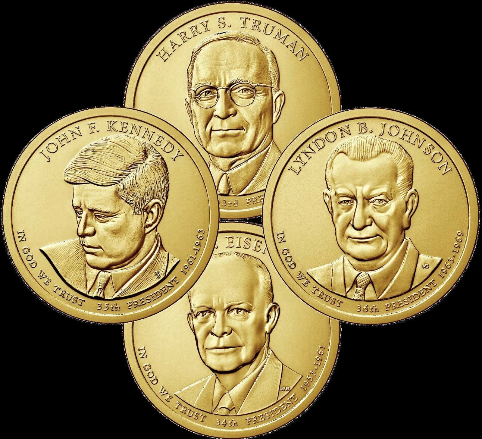 A 2015 Presidential Dollar COMPLETE 4 Coin Set Brilliant Uncirculated Mint BU!