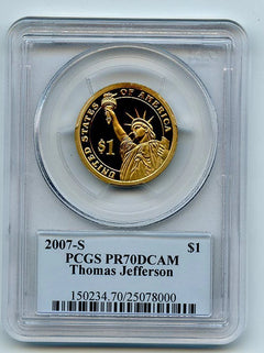 2007 S $1 Thomas Jefferson Dollar PCGS PR70DCAM-1