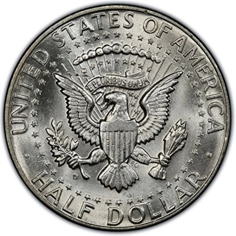 Moneda de medio dólar JFK Kennedy de 1964, 90 % plata, brillante, sin circular (BU)-2