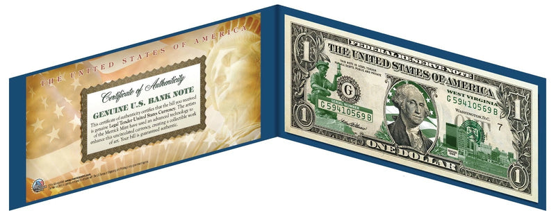WEST VIRGINIA State $1 Bill Genuine Legal Tender U.S. One-Dollar GRN Banknote-1