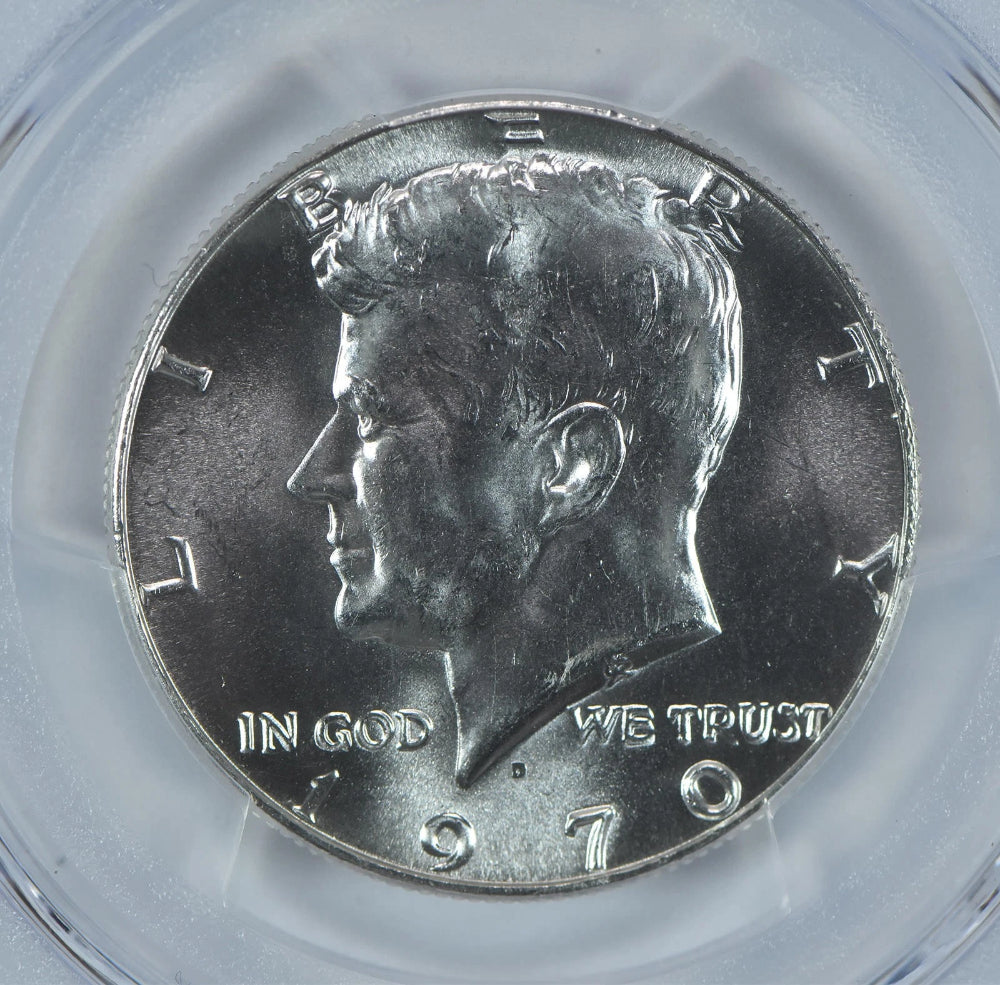 Moneda de medio dólar Kennedy de 1970-D MS65 PCGS Etiqueta Azul-2