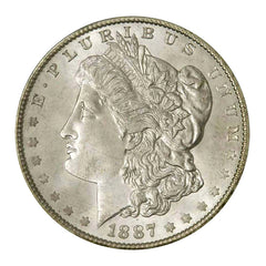 1887年P版摩根銀元，1美元，精製未流通（BU），含銀量90%。-1