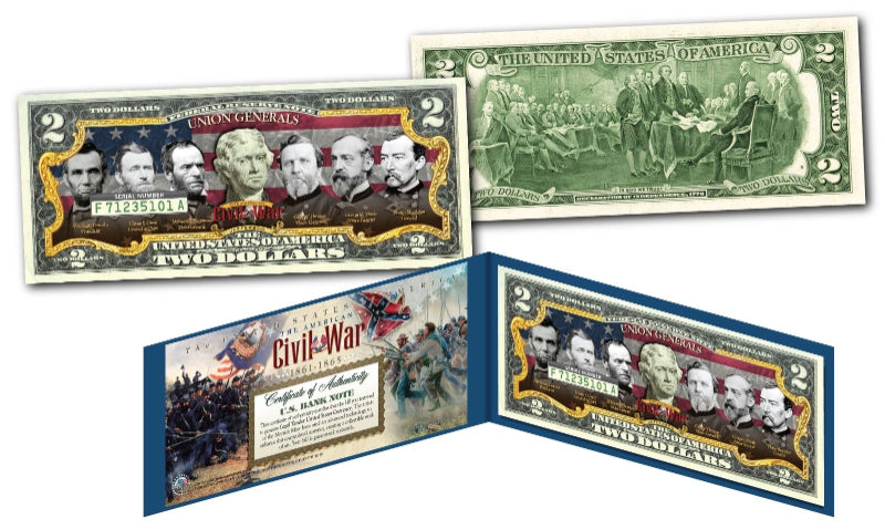 American Civil War Famous UNION GENERALS Genuine Legal Tender U.S. $2 Bill GRANT-1