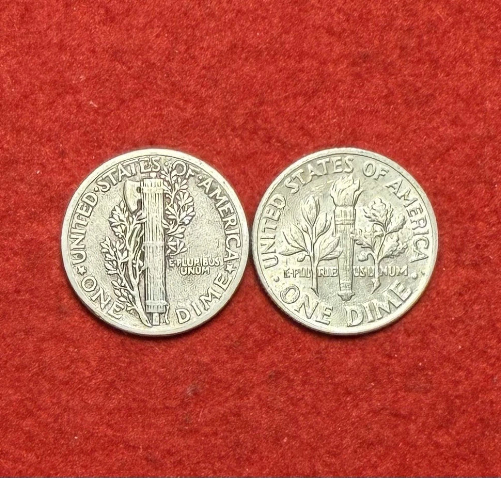 (2) 20th Century 90% Silver Dimes - Mercury & Roosevelt US 10C Coin Lot $0.20 FV-2