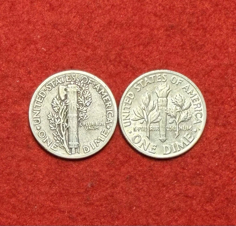 (2) 20th Century 90% Silver Dimes - Mercury & Roosevelt US 10C Coin Lot $0.20 FV-2