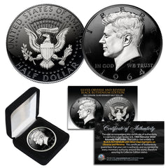 1964 BU Silver JFK Half Dollar 2-Sided BLACK RUTHENIUM & Silver Highlights w/BOX-1